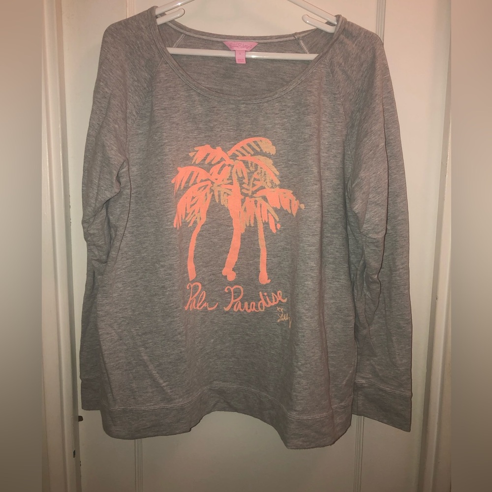 Lilly Pulitzer Light Gray Palm Paradise Sweatshirt - Picture 9 of 10